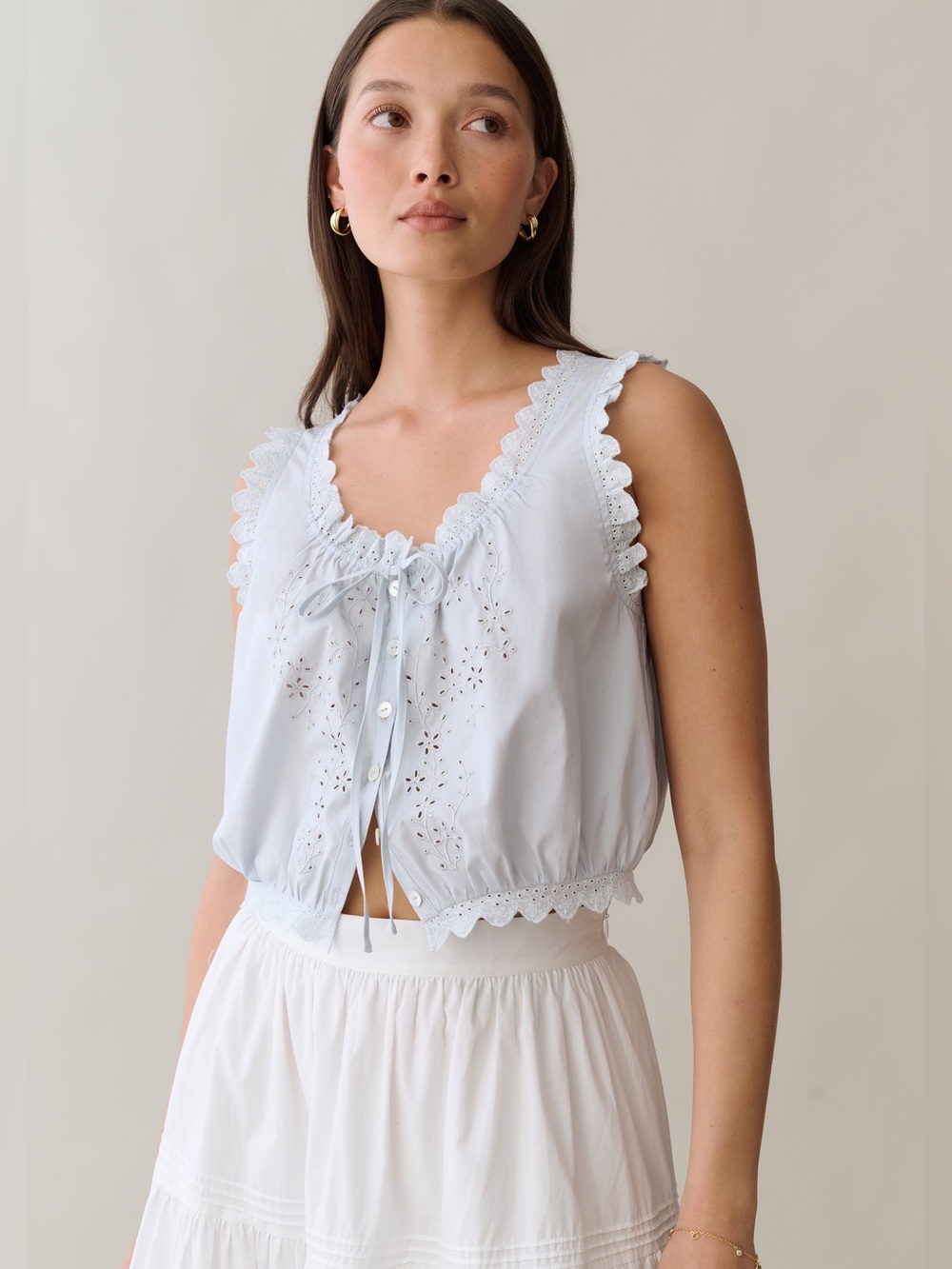 Sorella Light Blue Size XS Shelby Sleeveless Cropped Blouse Top Few Moda